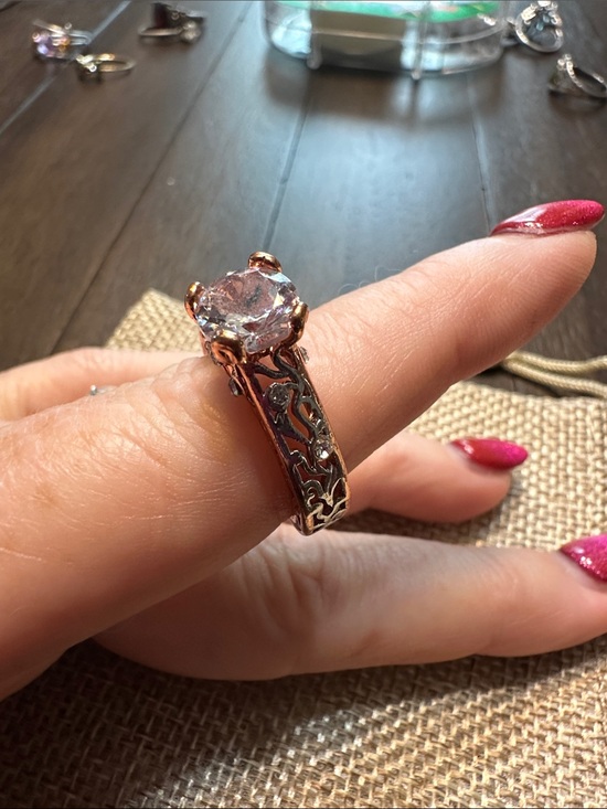 Jewelry - Rose Gold Filigree Ring with Clear Stone - Women Jewelry